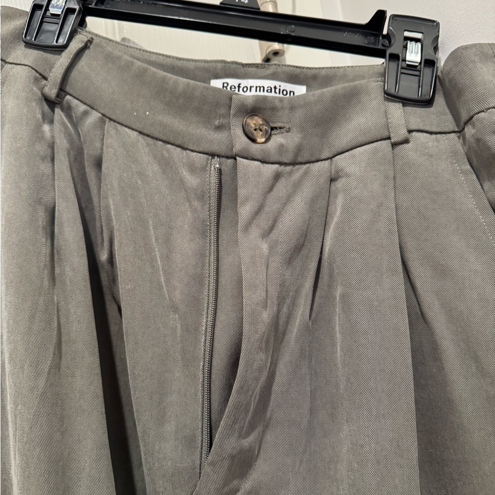 Reformation Slate Gray Pleated Trousers